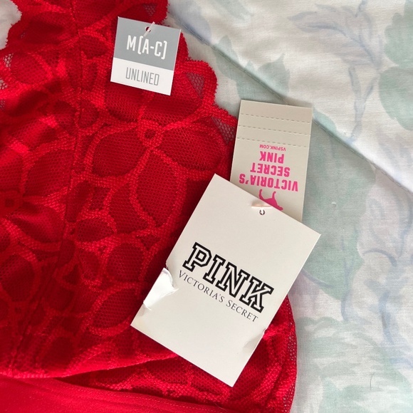 NWT Red Lace Victoria's Secret Pink Halter Bralette, M - Picture 5 of 5